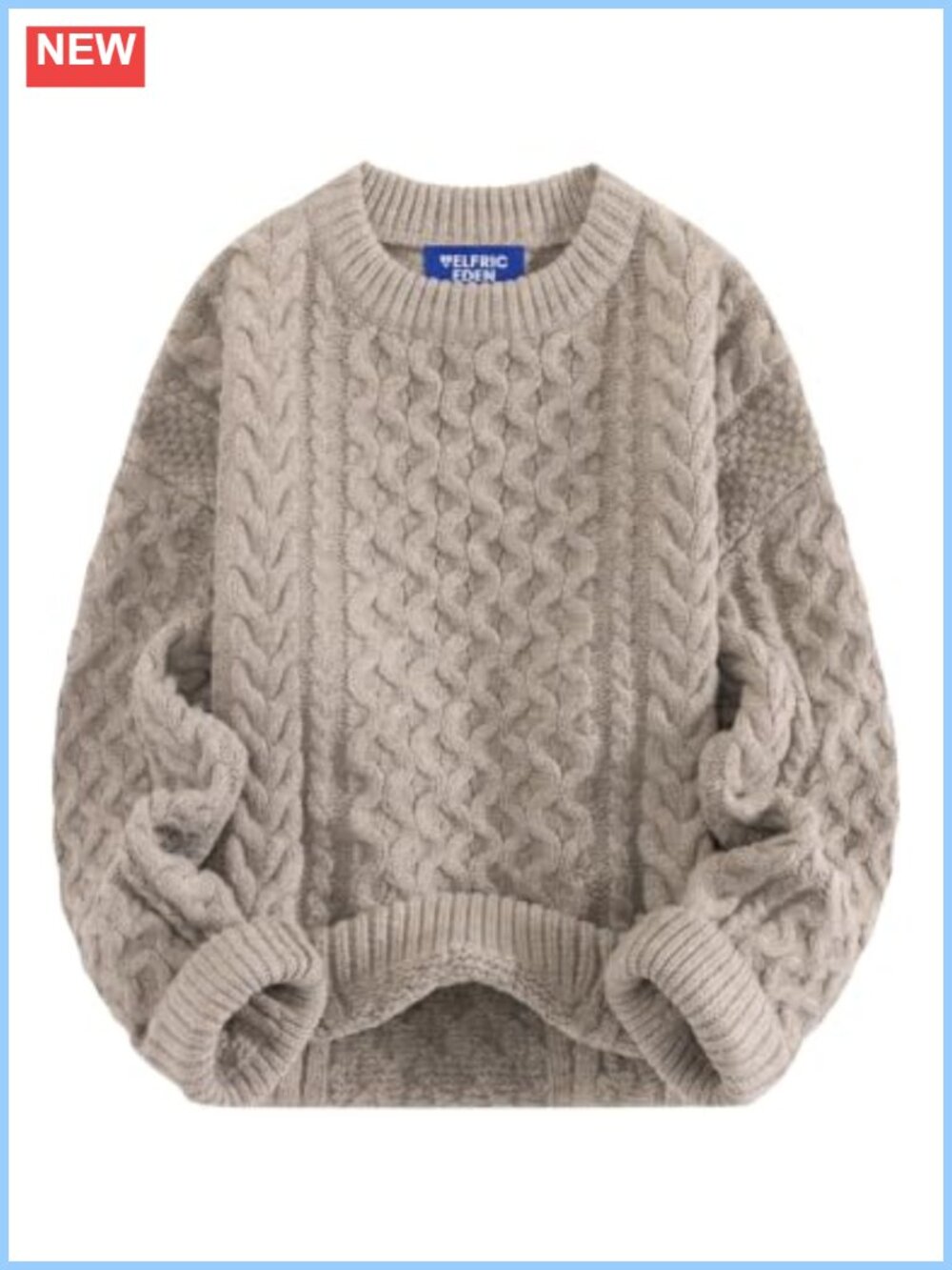 Oversized Chunky Cable Knit Crew Neck Pullover Sweater Womens